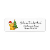 Cranky Orange Tabby Cat Red Hat Christmas Tree Etiket (Voorkant)