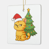 Cranky Orange Tabby Cat Red Hat Christmas Tree Keramisch Ornament (Links)