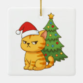 Cranky Orange Tabby Cat Red Hat Christmas Tree Keramisch Ornament (Achterkant)