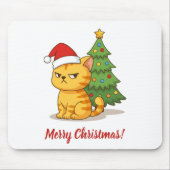 Cranky Orange Tabby Cat Red Hat Christmas Tree Muismat (Voorkant)