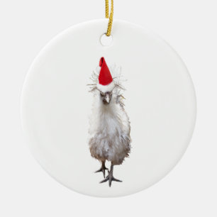 Cranky Silkie Bantam Chicken Santa Hat Kerstmis Keramisch Ornament