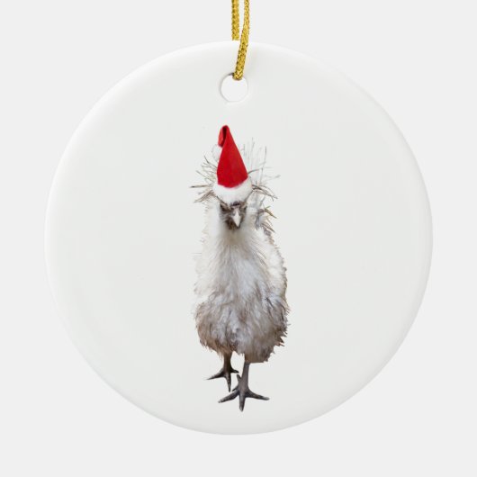 Cranky Silkie Bantam Chicken Santa Hat Kerstmis Keramisch Ornament (Voorkant)
