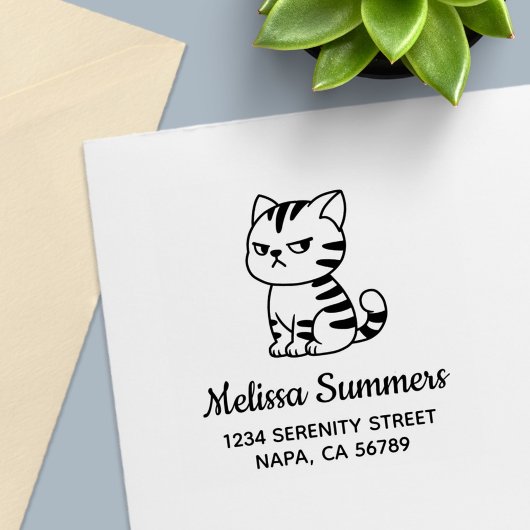 Cranky Tabby Cat Address Zelfinktende Stempel