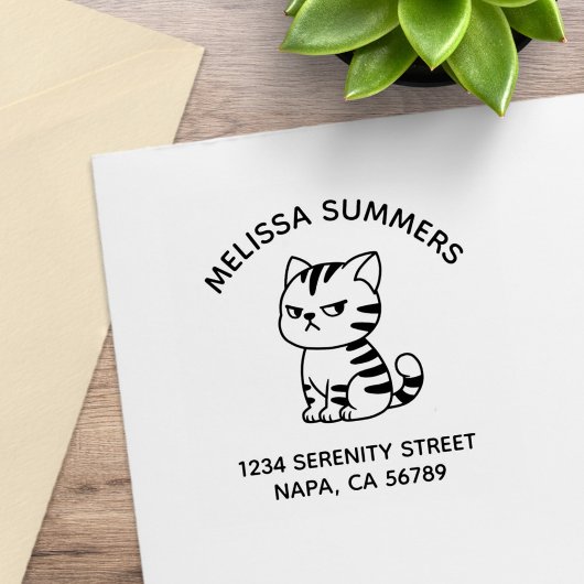 Cranky Tabby Cat Arch Address Rubberstempel