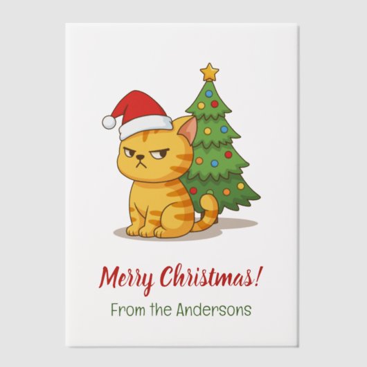 Cranky Tabby Cat Red Hat Christmas Tree Insert Vellum Uitnodigingen (Voorkant)