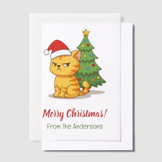 Cranky Tabby Cat Red Hat Christmas Tree Insert Vellum Uitnodigingen (Offset)