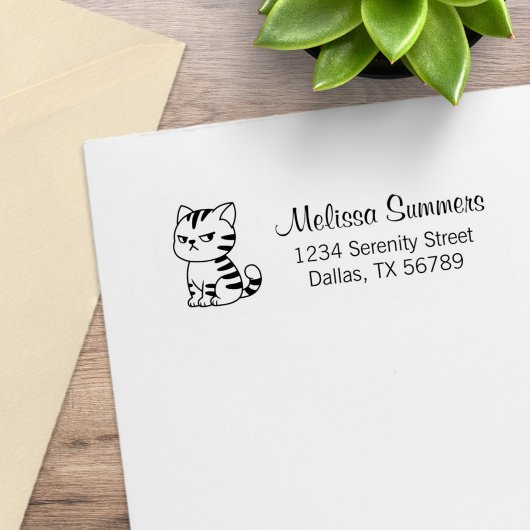 Cranky Tabby Cat Return Address Rubberstempel