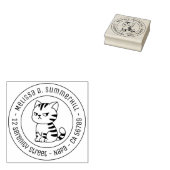 Cranky Tabby Cat Round Address Rubberstempel (Gestempeld)