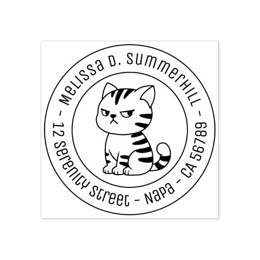 Cranky Tabby Cat Round Address Rubberstempel (Afrduk)