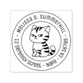 Cranky Tabby Cat Round Address Zelfinktende Stempel (Design)