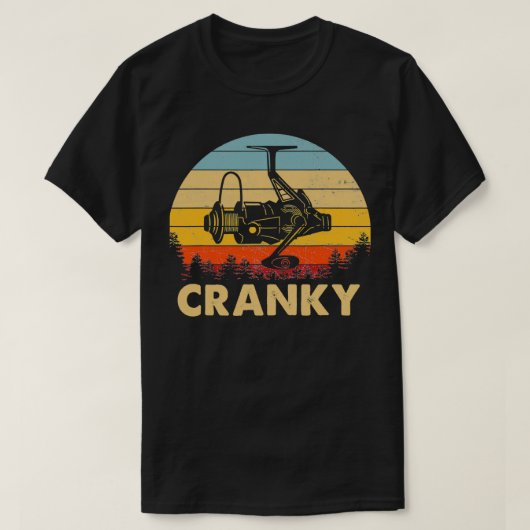 Cranky Vist Reel Retro  Fisher grappig T-shirt (Design voorkant)