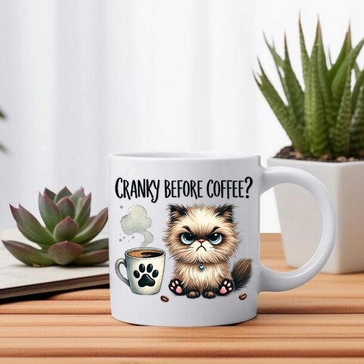 Cranky voor de koffie, chagrijnige kat koffiemok
