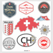 Crans-Montana, Zwitserland. Iconic Outdoorbadges Sticker (Vel)