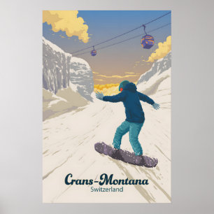 Crans Montana Zwitserland Snowboarden Reizen Poster