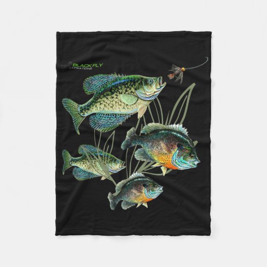 Crappie Bluegill Fishing Shirts Hoodies Black Fly  Fleece Deken (Voorkant)