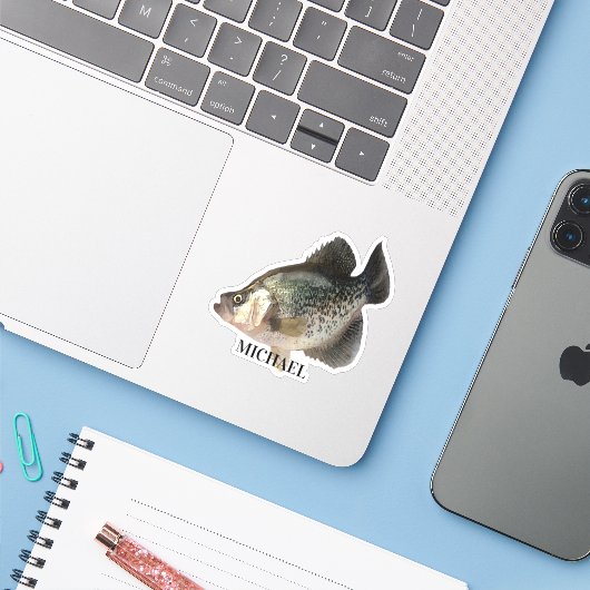 Crappie Fish Sticker (Laptop met iPhone)