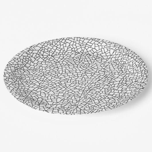 Craquelure Pattern - Zwart-wit Papieren Bordje (Gekanteld)