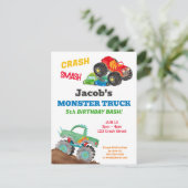 Crash Smash Monster Truck Verjaardag Bash Waterver Briefkaart (Staand voorkant)