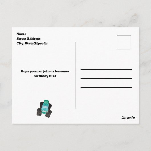 Crash Smash Monster Truck Verjaardag Bash Waterver Briefkaart (Achterkant)