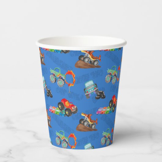 Crash Smash Monster Truck Verjaardag Bash Waterver Papieren Bekers (Achterkant)