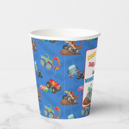 Crash Smash Monster Truck Verjaardag Bash Waterver Papieren Bekers (Rechts)