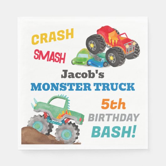 Crash Smash Monster Truck Verjaardag Bash Waterver Servet (Voorkant)