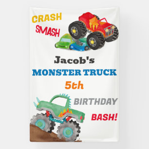Crash Smash Monster Truck Verjaardag Bash Waterver Spandoek