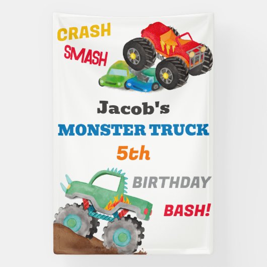Crash Smash Monster Truck Verjaardag Bash Waterver Spandoek (Verticaal)