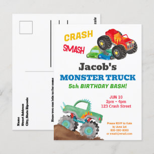 Crash Smash Monster Truck Verjaardagsfeest Waterco Briefkaart