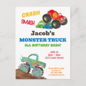 Crash Smash Monster Truck Verjaardagsfeest Waterco Briefkaart (Voorkant)