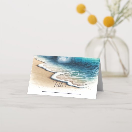 Crashende oceaan golven kust strand bruiloft zitpl plaatskaartje (Achterkant)