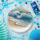 Crashende oceaan golven rustieke kust strand bruil papieren bordje (Feest)