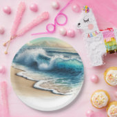 Crashende oceaan golven rustieke kust strand bruil papieren bordje (Feest)
