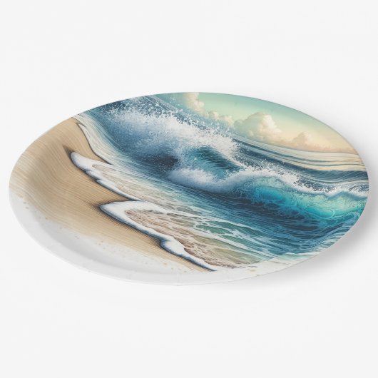 Crashende oceaan golven rustieke kust strand bruil papieren bordje (Gekanteld)