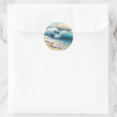Crashende oceaan golven rustieke kust strand bruil ronde sticker (Tas)