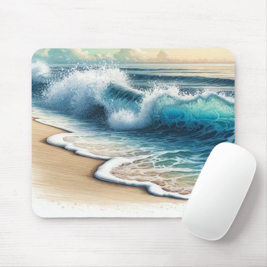 Crashende oceaan golven rustieke kuststrand muismat (Met muis)