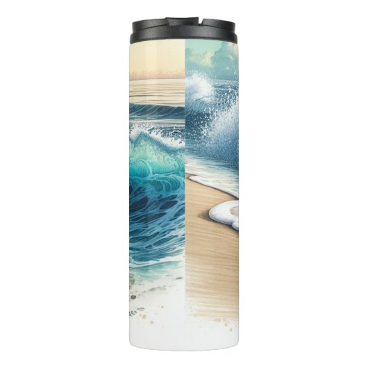 Crashende oceaan golven rustieke kuststrand thermosbeker (Achterkant)