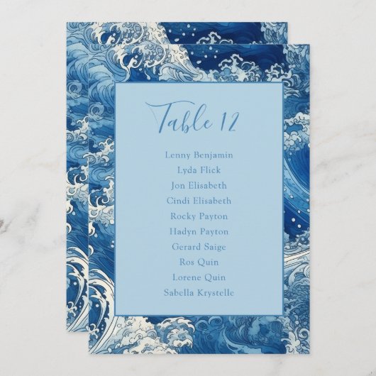 Crashing blue oceaangolven namen en seating chart kaart (Voorkant / Achterkant)