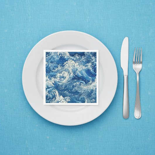 Crashing blue waves Napkins Servet