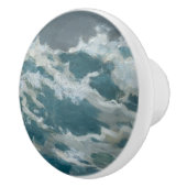 Crashing Ocean Storm Wave Aqua Museum Olieverfschi Keramische Knop (Rechts)