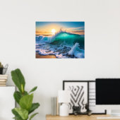 Crashing Ocean Wave Sunrise Coastal Wall Poster (Thuiskantoor)