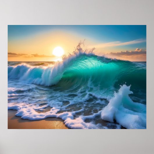 Crashing Ocean Wave Sunrise Coastal Wall Poster (Voorkant)