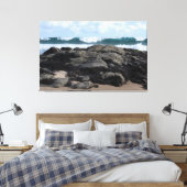 Crashing Ocean Waves Behind Rugged Coastal Rocks Canvas Afdruk (Insitu (Slaapkamer))
