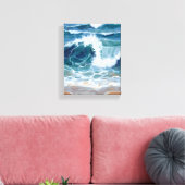 Crashing Ocean Waves | Coastal Blue Watercolor Canvas Afdruk (Insitu (Woonkamer))