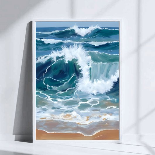 Crashing Ocean Waves | Coastal Blue Watercolor Poster