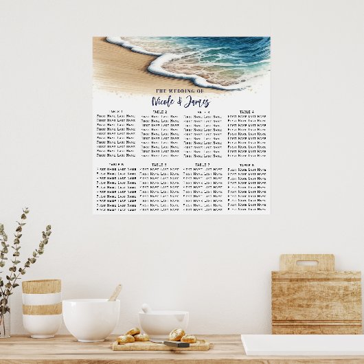 Crashing Ocean Waves Kustbruiloft Zitkaarten Poster (Keuken)