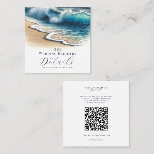 Crashing Ocean Waves Kustregister QR-code Vierkante Visitekaartje (Voorkant / Achterkant)