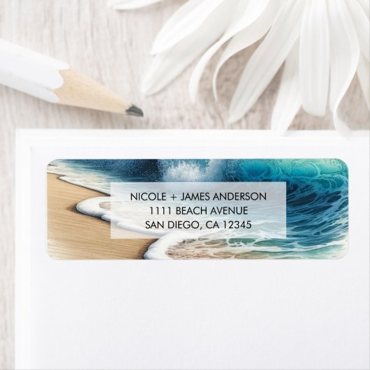 Crashing Ocean Waves Kuststrand Bruiloft Etiket (Insitu)