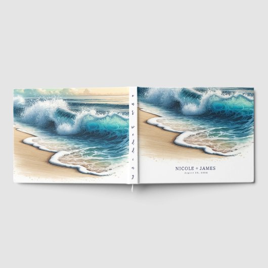 Crashing Ocean Waves Kuststrand Bruiloft Gastenboek (Volledig)