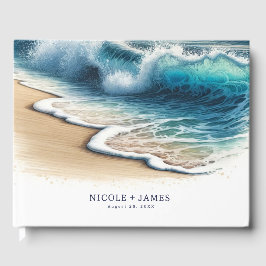 Crashing Ocean Waves Kuststrand Bruiloft Gastenboek
